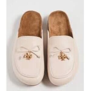 Tory Burch shoes Tory Charm Mules Flat Slip-on Brie Genuine Leather Natural 9